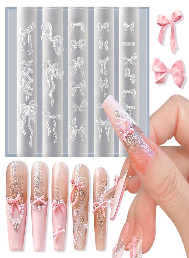 JALIYA Bowknot Silicone Nail Molds, 3D Gel Nail Art Sculpture Bow Mold DIY Bow Charms for Nails Design Silicone Molds Cute Bows Nail Template Stencils Reusable Manicure Carved Mould Resin Mold - Image 1